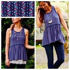 Matilda Jane Beyond the Horizon Tank Top Shirt Medium Blue Floral Racerback